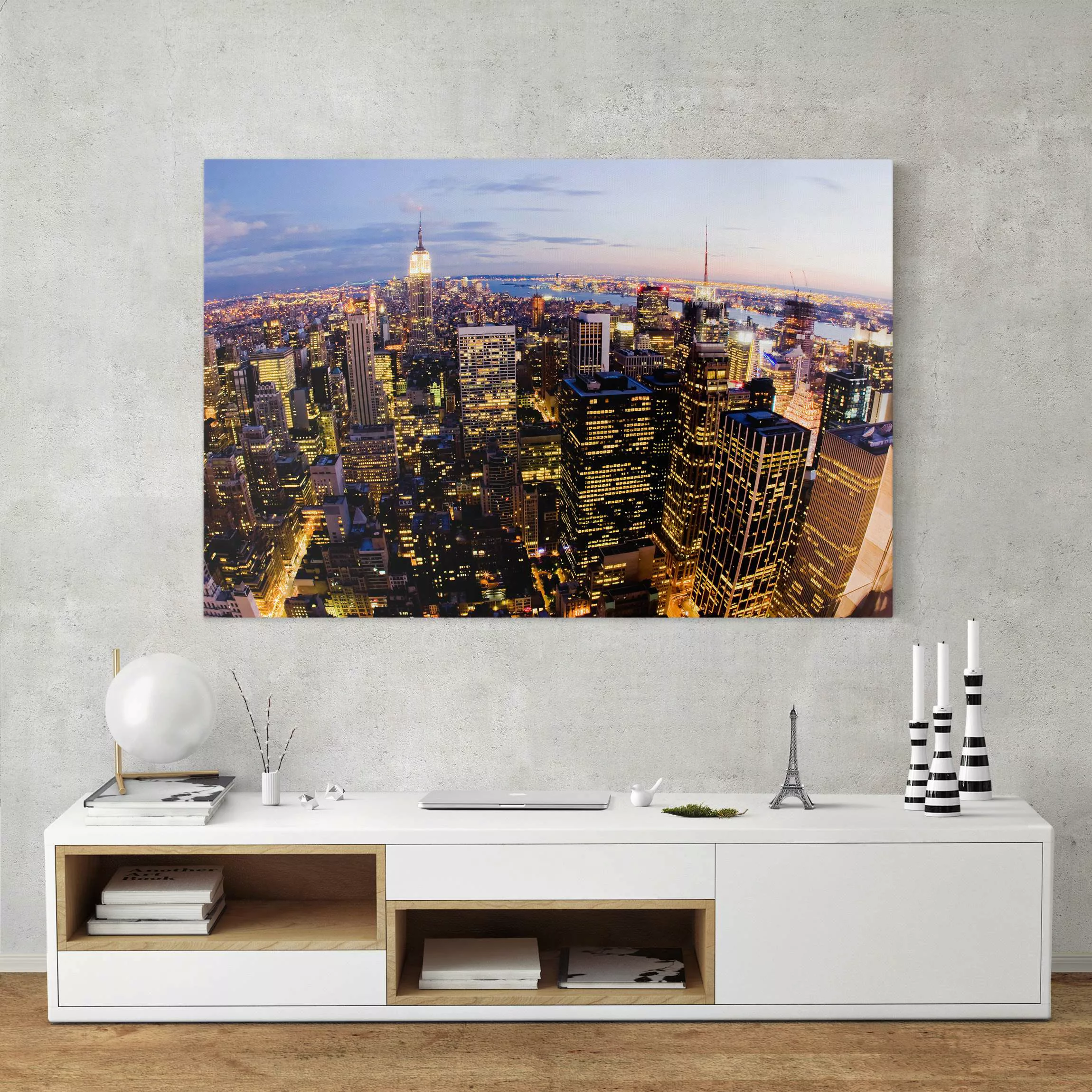Leinwandbild New York - Querformat New York Skyline bei Nacht günstig online kaufen