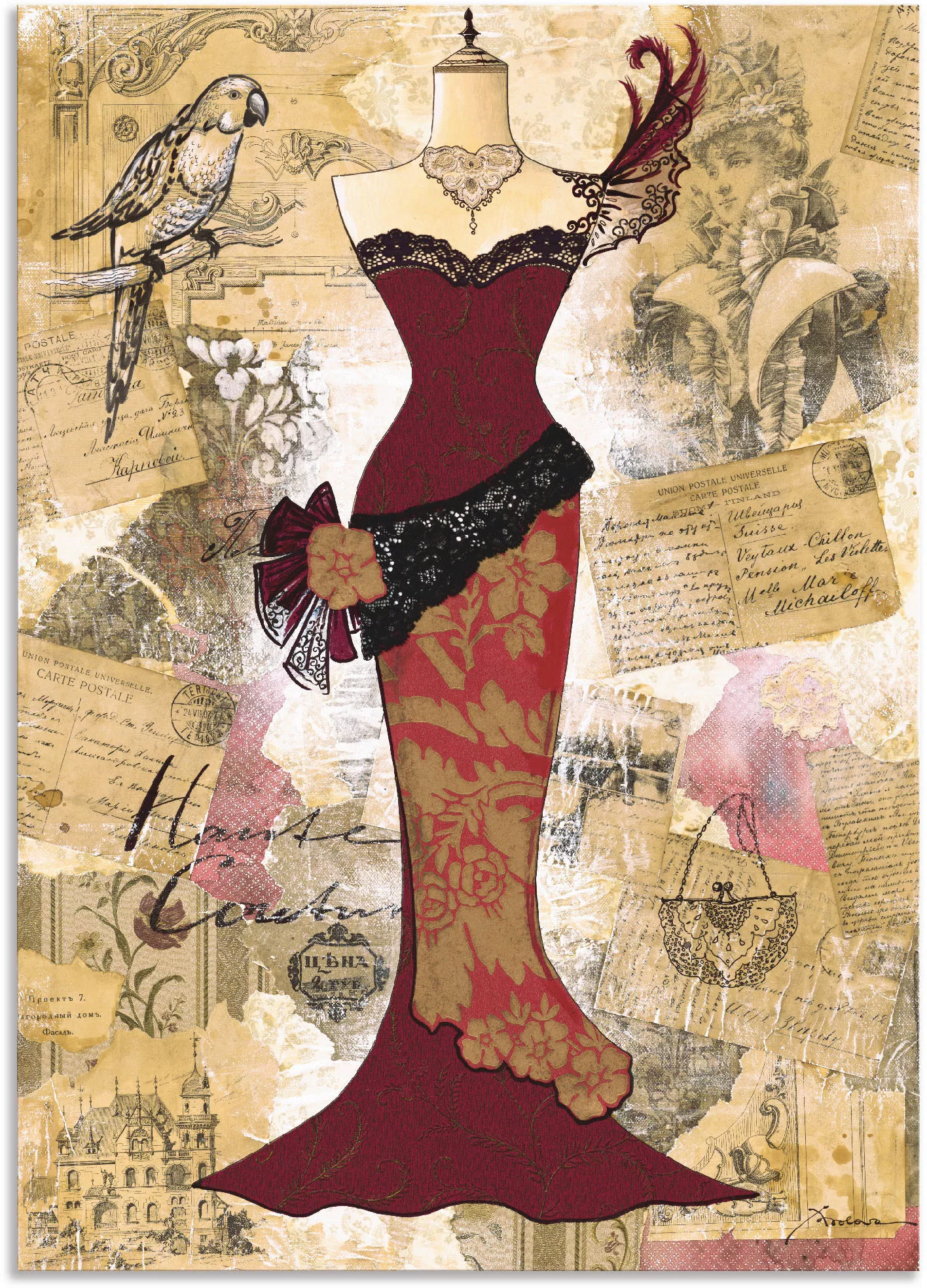 Artland Wandbild "Antikes Kleid - Collage", Mode, (1 St.), als Alubild, Out günstig online kaufen