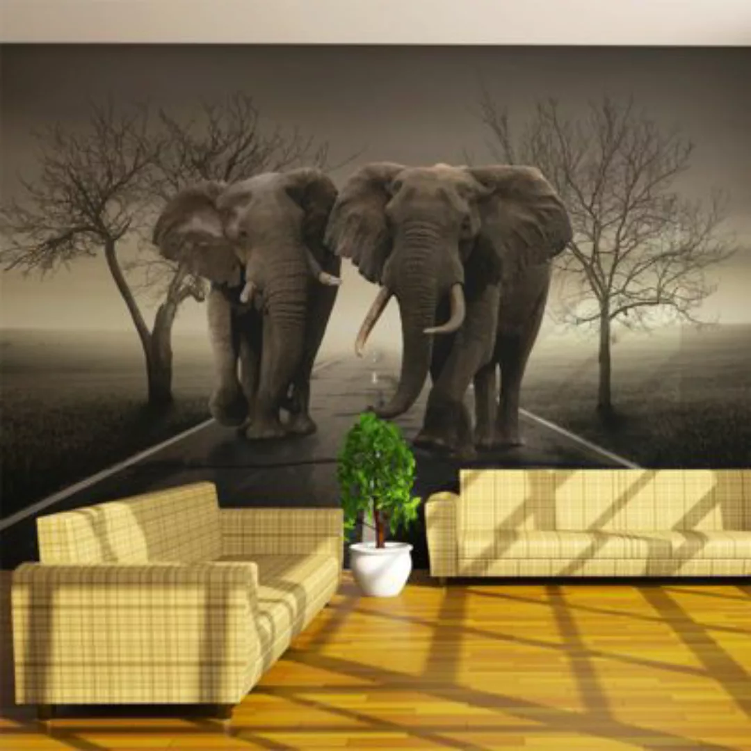 artgeist Fototapete Stadt der Elefanten creme/grau Gr. 450 x 270 günstig online kaufen