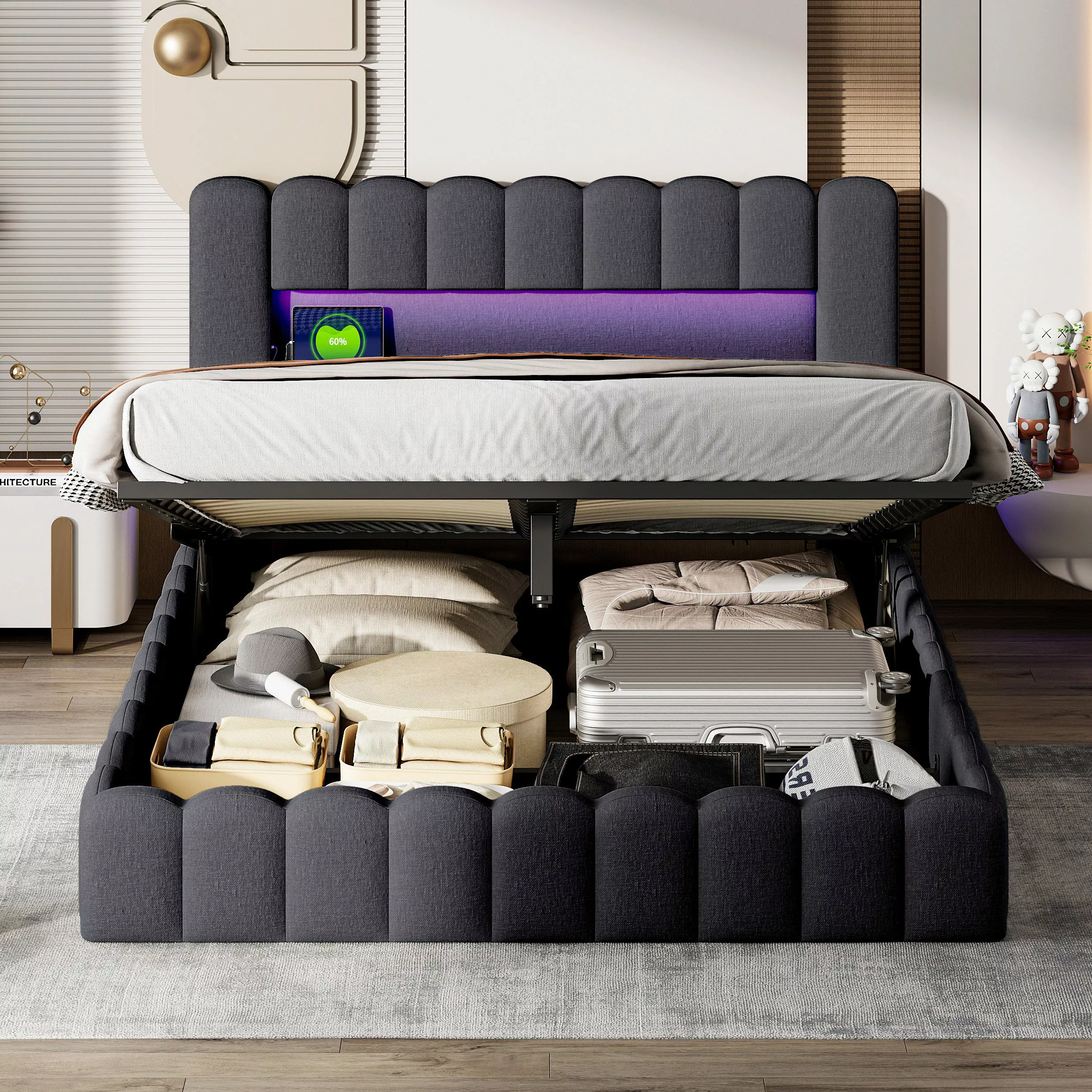 FUROKOY Polsterbett LED bett mit kopfteil günstig online kaufen