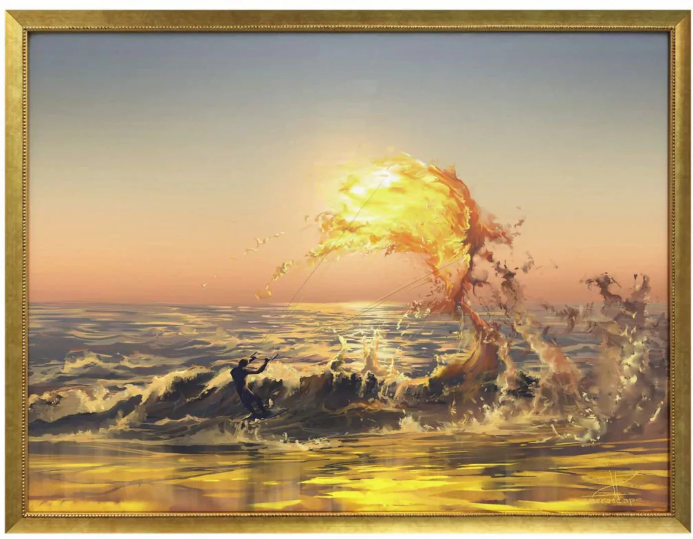 Wall-Art Poster »Sonnenuntergang Wellen Surfer«, Sonnenuntergang, (1 St.), günstig online kaufen