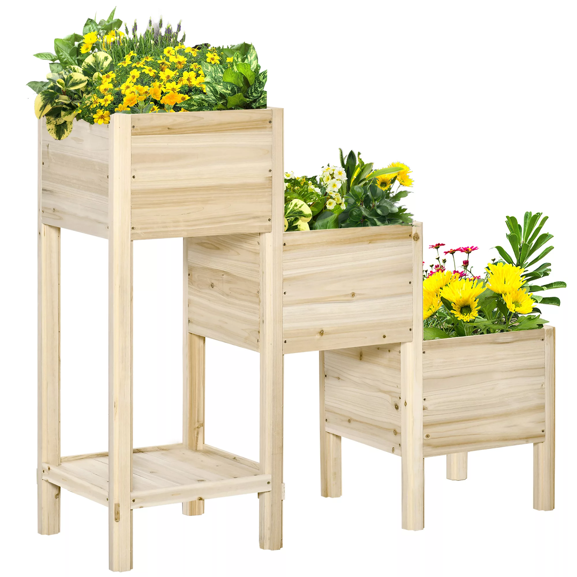 Outsunny Hochbeet 3 Etagen Pflanzkübel aus Holz für Garten & Balkon, Natur, günstig online kaufen