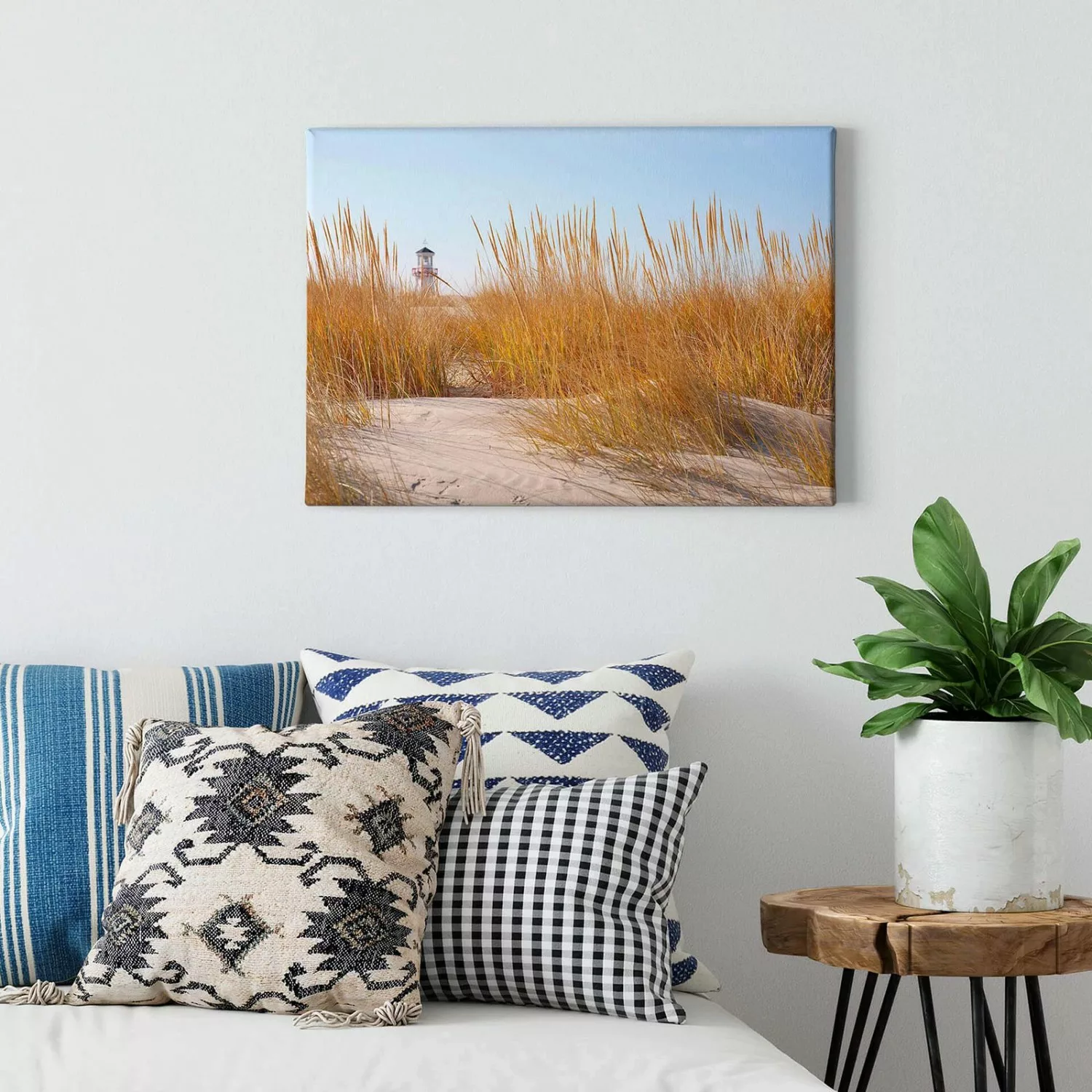 Bricoflor Leinwandbild Mit Strand Und Dünen Keilrahmen Bild Mit Leuchtturm günstig online kaufen