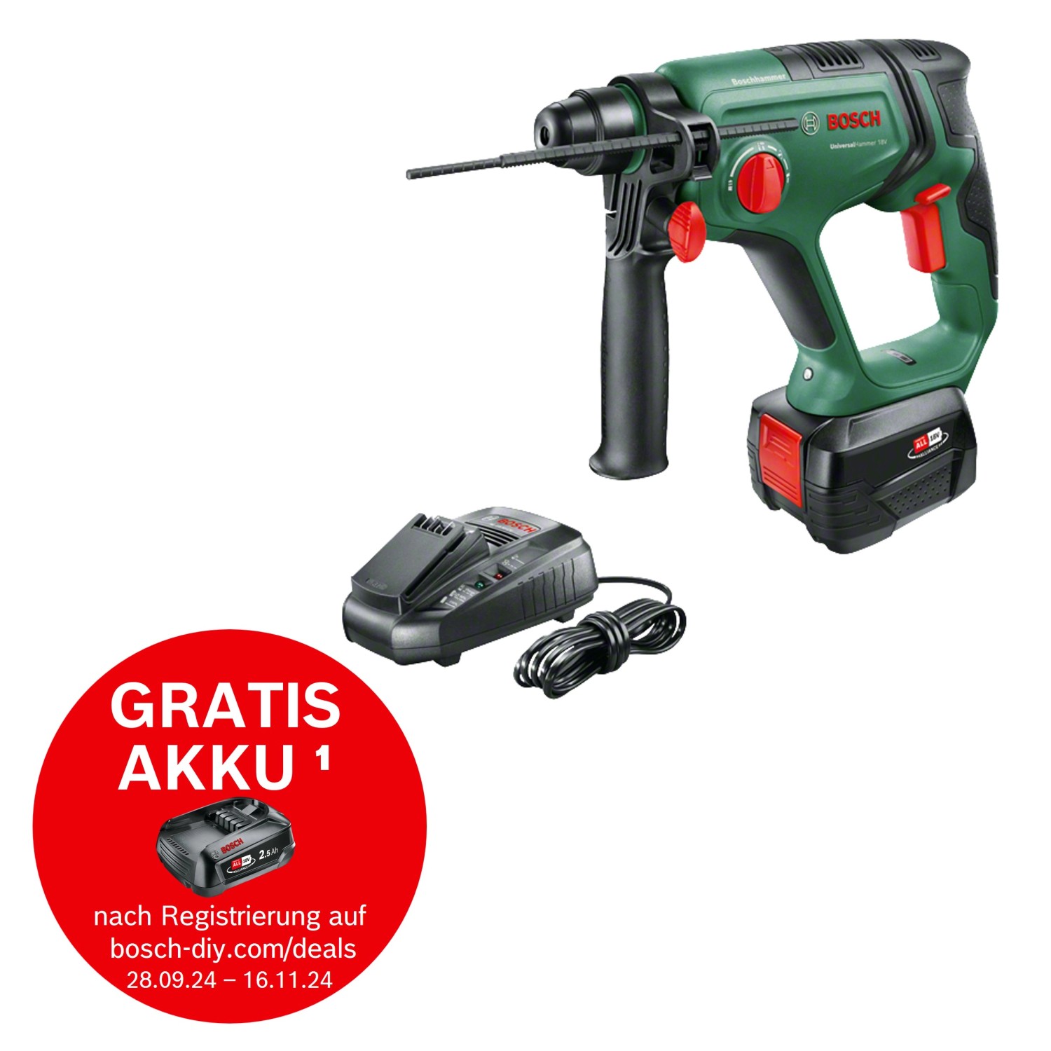 Bosch 18 V Akku-Bohrhammer Bosch Universal Hammer 18V inkl. 4 Ah Akku mit K günstig online kaufen