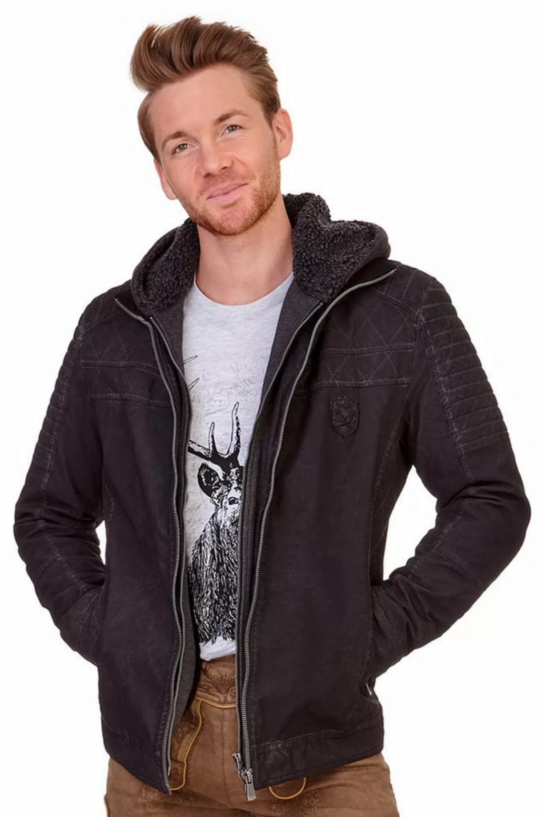 Hangowear Outdoorjacke Lederjacke Herren - LEOPOLD - schwarz günstig online kaufen