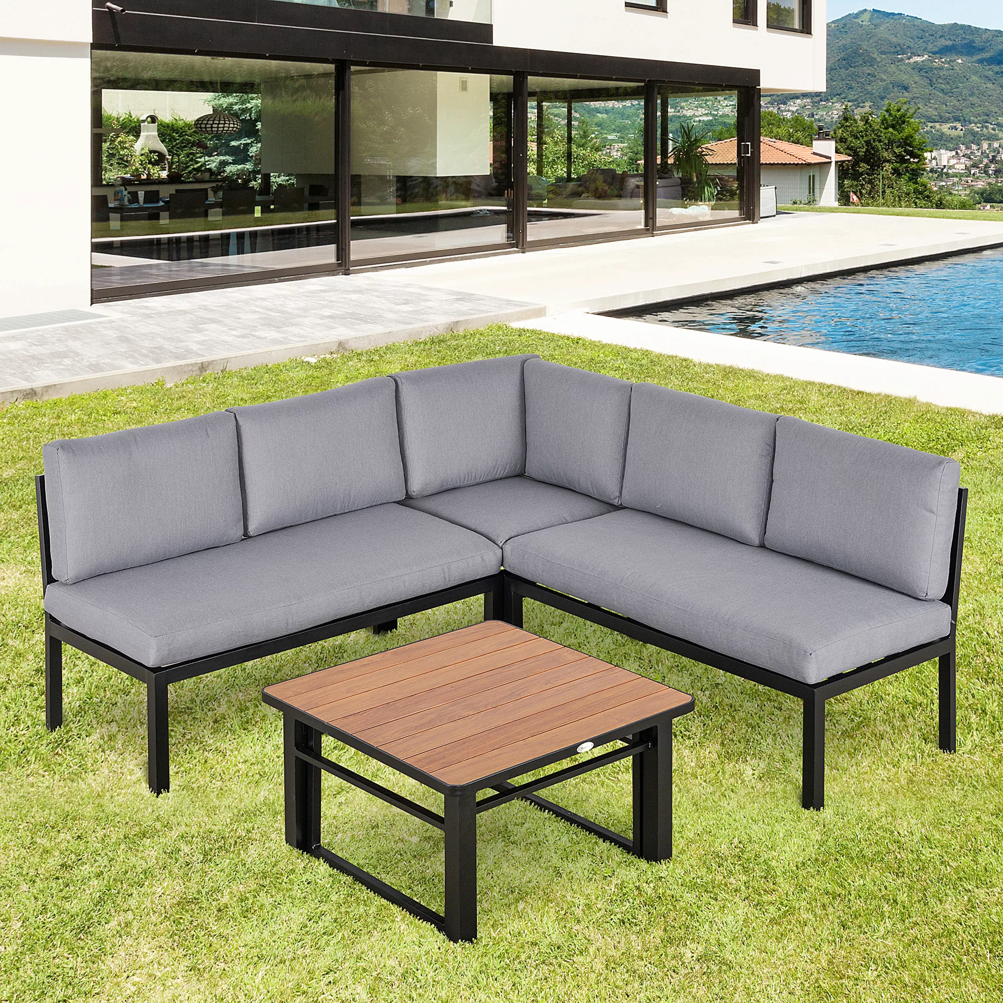 Outsunny Gartengarnitur für 4 Personen Gartenmöbel-Set mit hebbarem Couchti günstig online kaufen