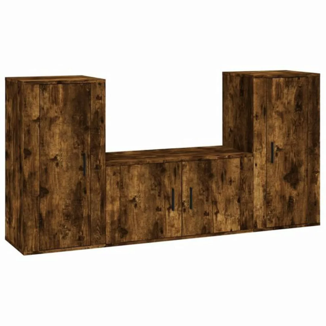 furnicato TV-Schrank 3-tlg. TV-Schrank-Set Räuchereiche Holzwerkstoff (3-St günstig online kaufen