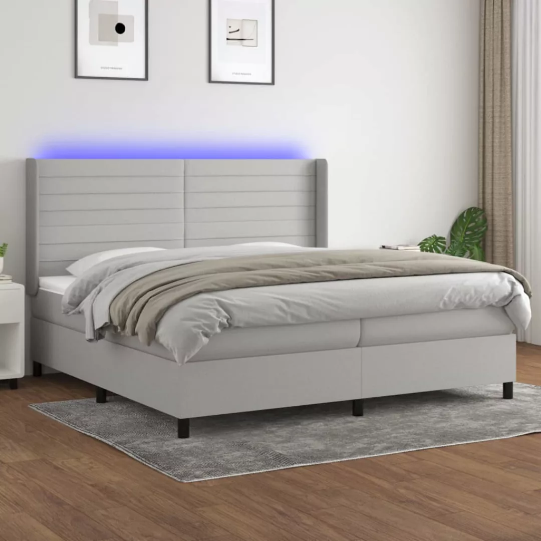 vidaXL Bettgestell Boxspringbett mit Matratze LED Hellgrau 200x200 cm Stoff günstig online kaufen