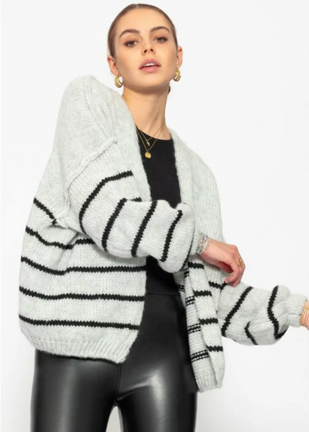 SASSYCLASSY Cardigan Lässiger Oversize Cardigan Damen mit Außennähten Offen günstig online kaufen