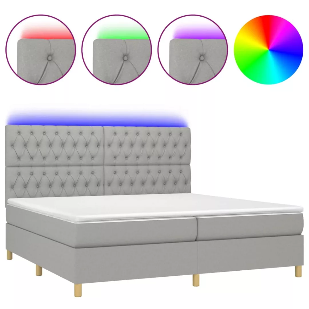 Vidaxl Boxspringbett Mit Matratze & Led Hellgrau 200x200 Cm Stoff günstig online kaufen