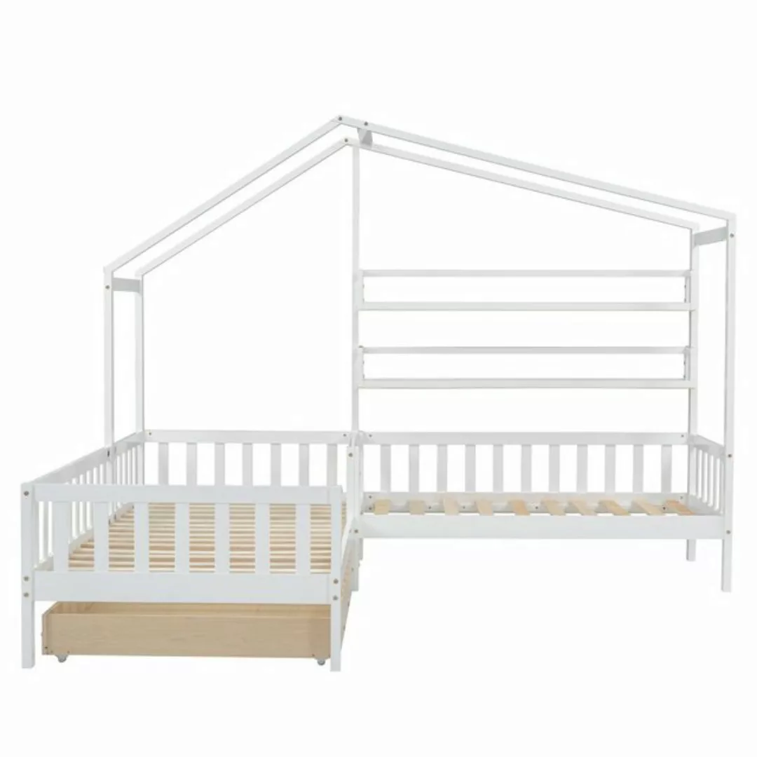 Gotagee Hausbett Kinderbett mit Schubladen Massivholz 90x200+140x70 cm Flac günstig online kaufen