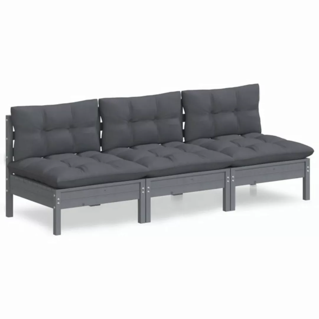 vidaXL Sofa, 3-Sitzer-Gartensofa mit Anthrazit Kissen Massivholz Kiefer günstig online kaufen