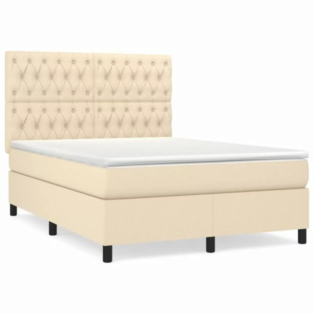 vidaXL Boxspringbett Boxspringbett mit Matratze Creme 140x200 cm Stoff Bett günstig online kaufen