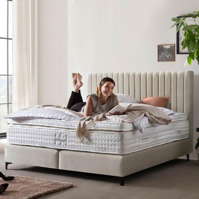 BettCo Boxspringbett Paris (in Creme Samt, 200 x 200 cm), Pfeifensteppung, günstig online kaufen