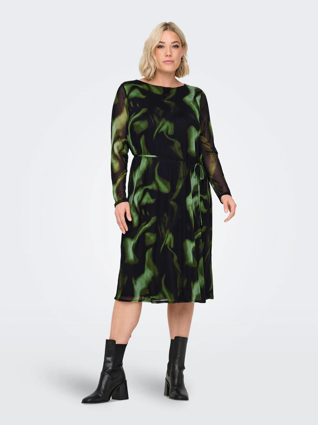 ONLY CARMAKOMA Chiffonkleid "CARFOREST LIFE LS BOATNECK BLK DRESS JRS", Som günstig online kaufen