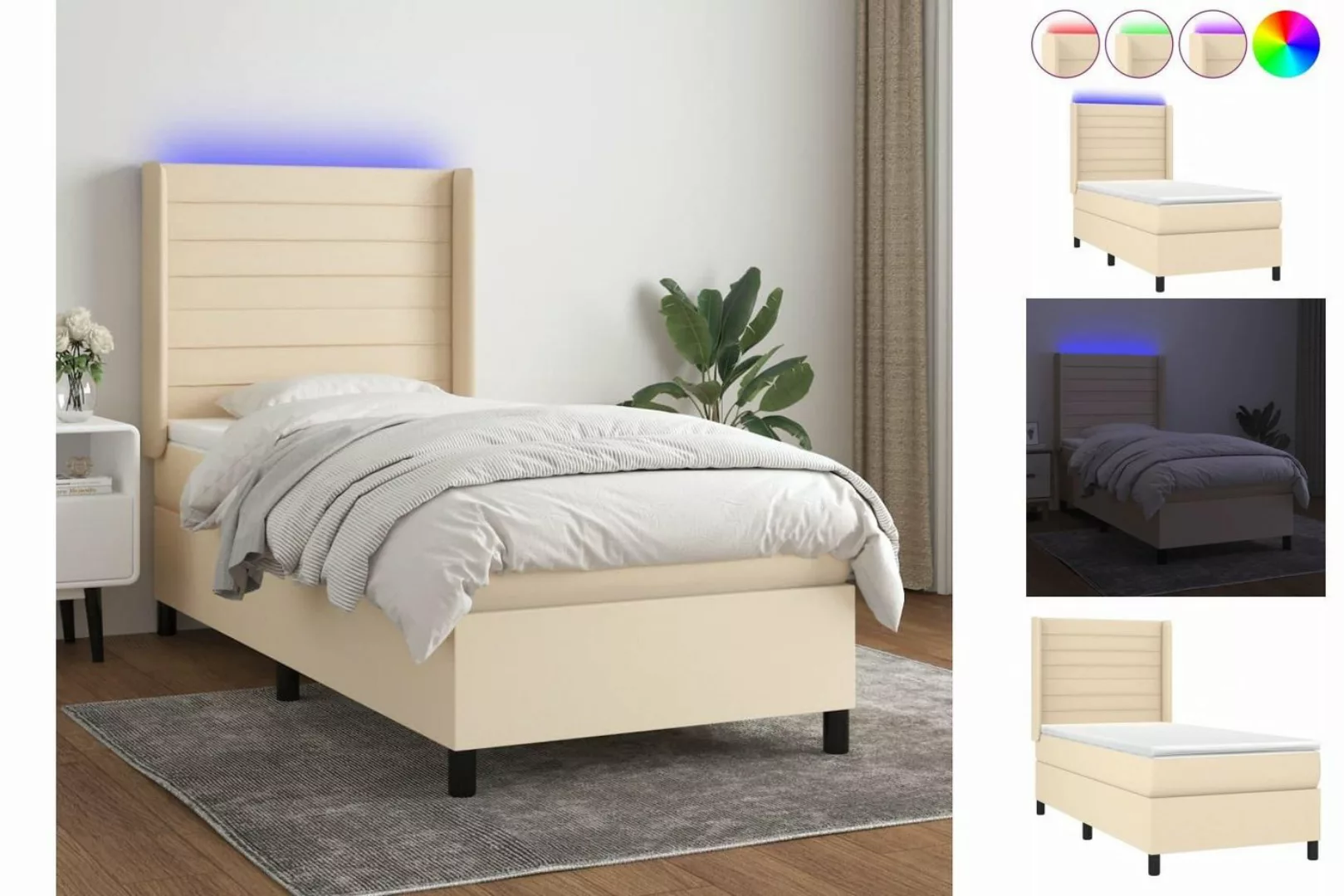 vidaXL Boxspringbett Boxspringbett mit Matratze und LED Stoff (80 x 200 cm, günstig online kaufen