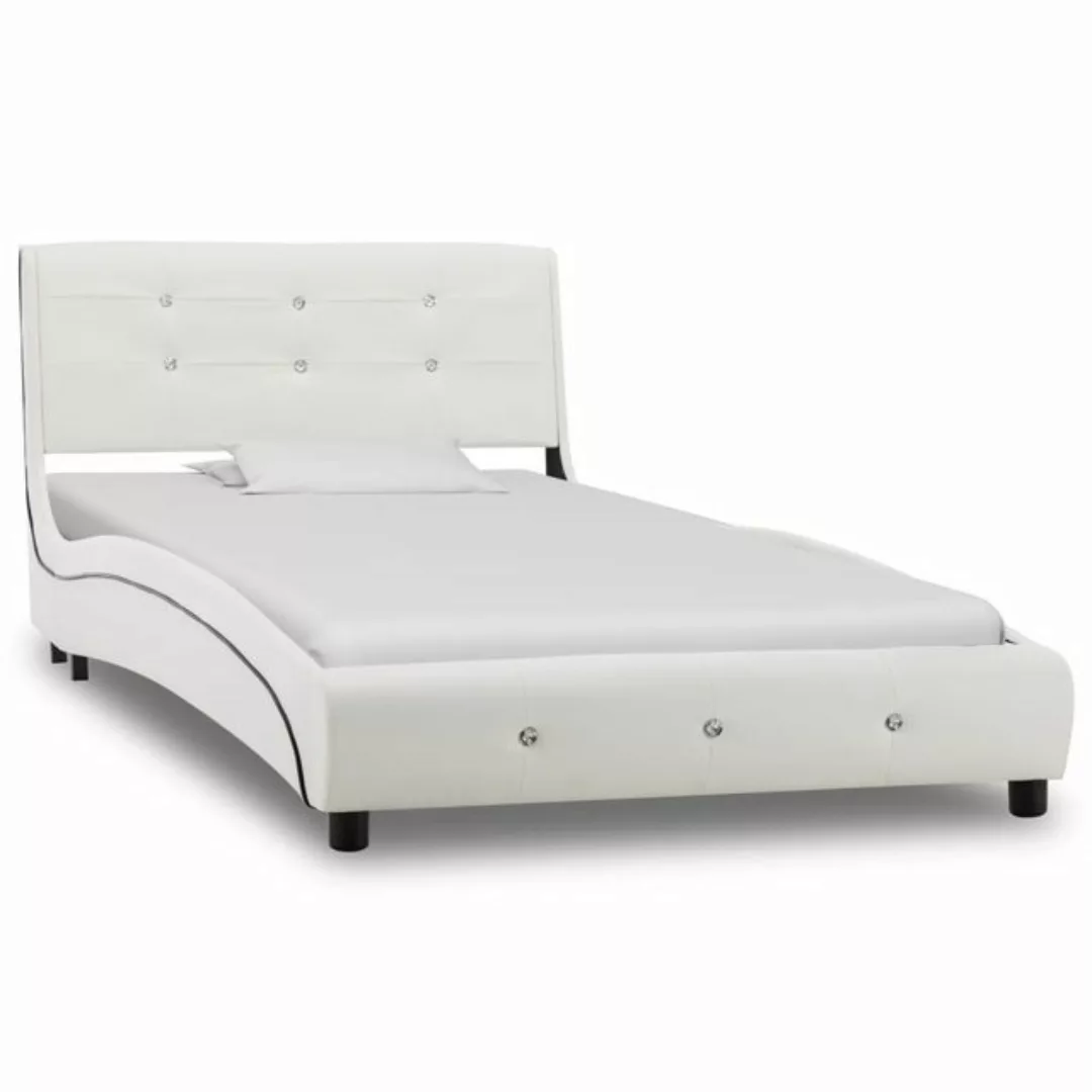 vidaXL Bettgestell Bett mit Matratze Weiß Kunstleder 90 x 200 cm Bett Bettr günstig online kaufen