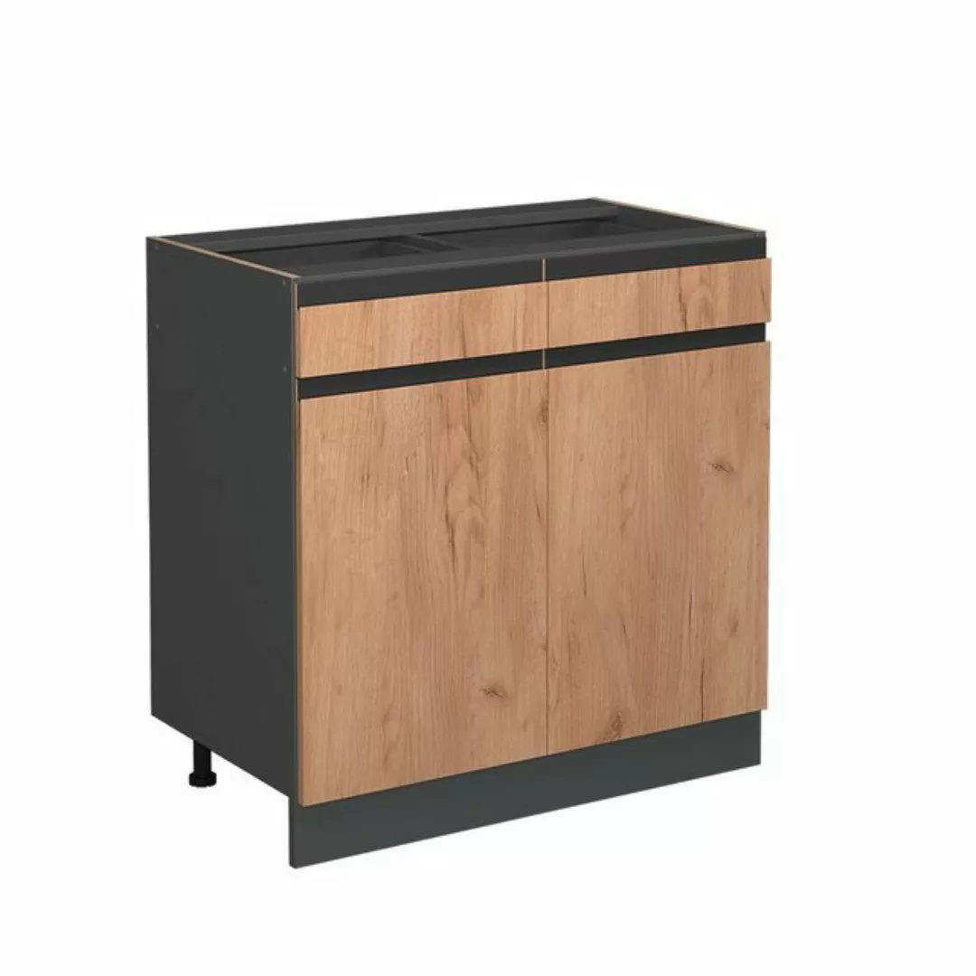 Vicco Unterschrank Schubunterschrank J-Shape 80 cm Anthrazit/Goldkraft-Eich günstig online kaufen