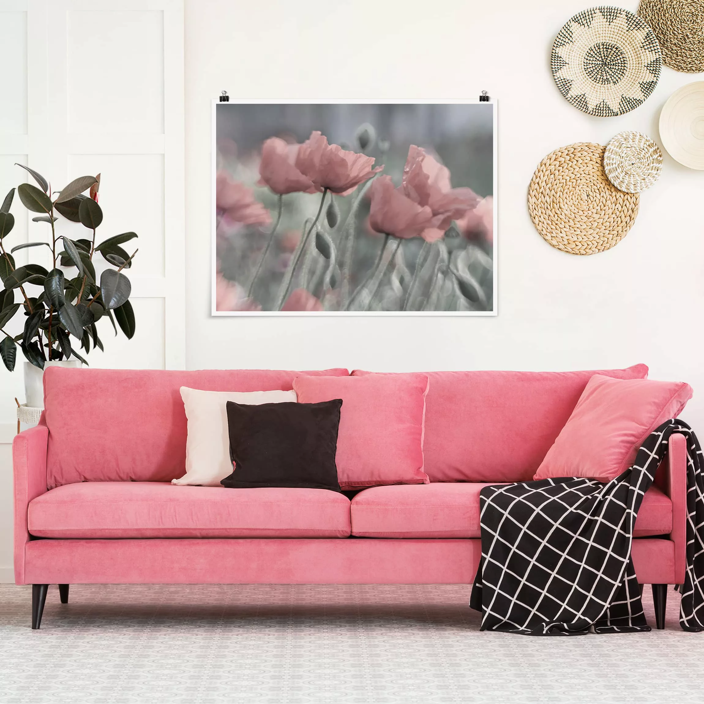Poster Blumen - Querformat Malerische Mohnblumen günstig online kaufen