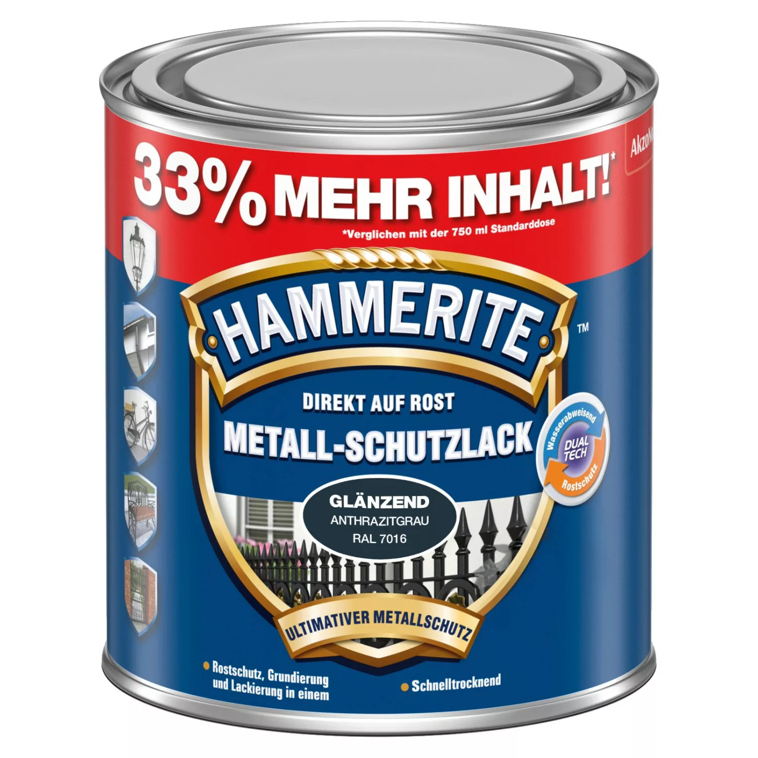 Hammerite Metall-Schutzlack Anthrazitgrau RAL 7016 glänzend 1 l günstig online kaufen
