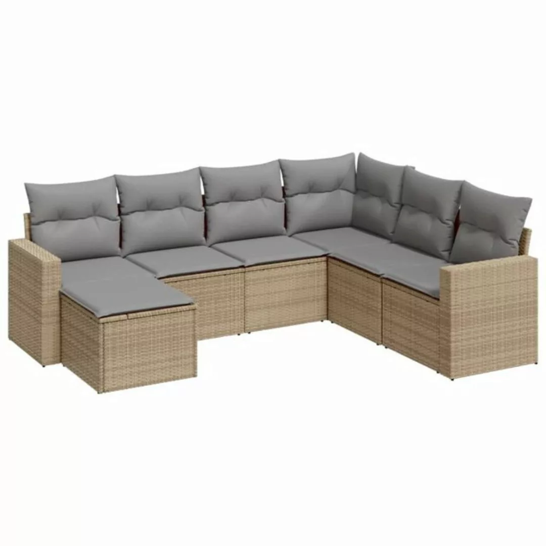 vidaXL Sofaelement 7-tlg. Garten-Sofagarnitur mit Kissen Beige Poly Rattan günstig online kaufen