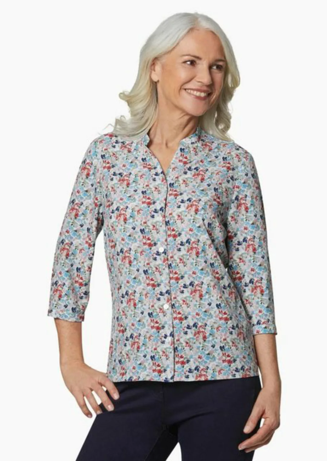 GOLDNER Druckbluse Florale Druckbluse mit Ärmeln zum Krempeln günstig online kaufen