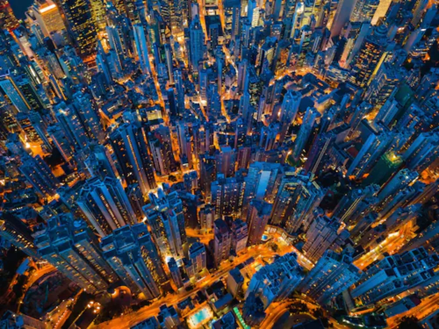 Papermoon Fototapete »HONG KONG-VOGEL PERSPEKTIVE SKYLINE NACHT PANORAMA XX günstig online kaufen