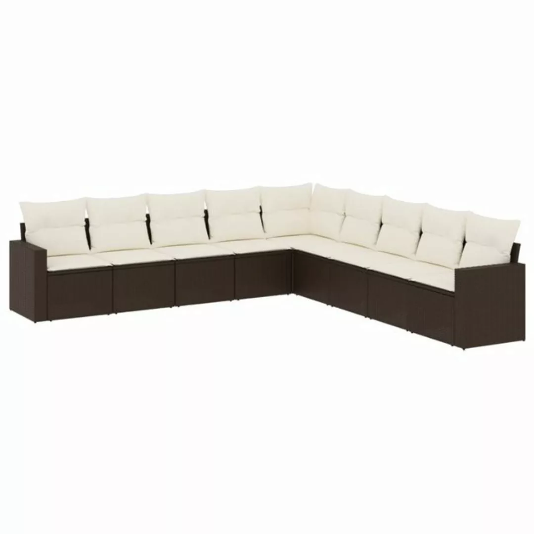 vidaXL Loungesofa 9-tlg. Garten-Sofagarnitur mit Kissen Braun Poly Rattan, günstig online kaufen