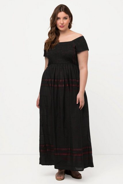 Ulla Popken Sommerkleid Smok-Maxikleid Streifen A-Linie Carree-Ausschnitt günstig online kaufen