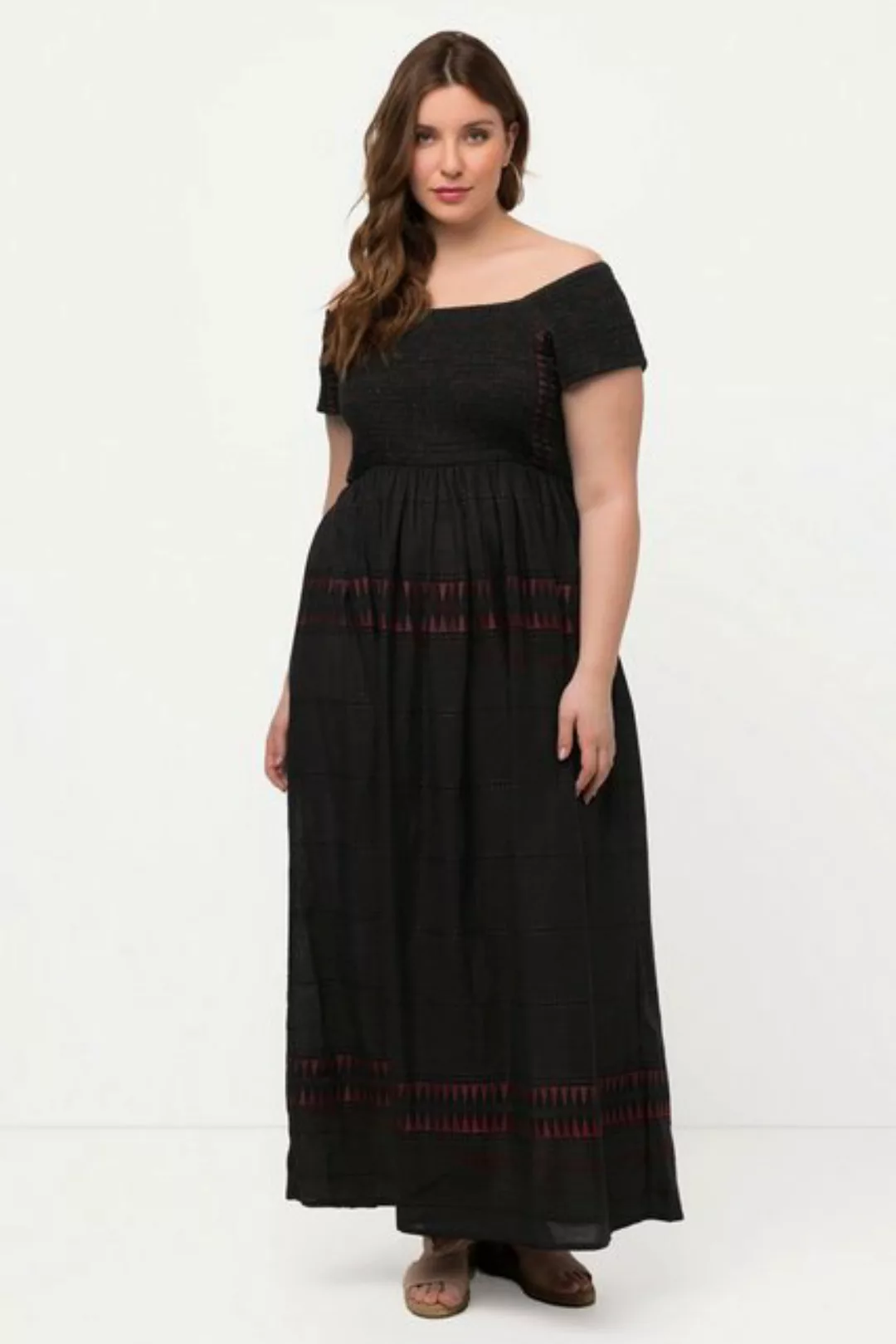 Ulla Popken Sommerkleid Smok-Maxikleid Streifen A-Linie Carree-Ausschnitt günstig online kaufen