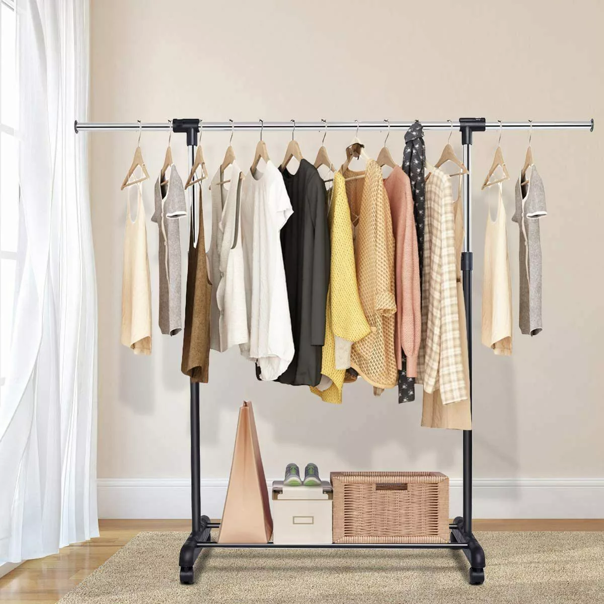 COSTWAY Kleiderständer, mit Rollen, ausziehbar (84-140cm) günstig online kaufen