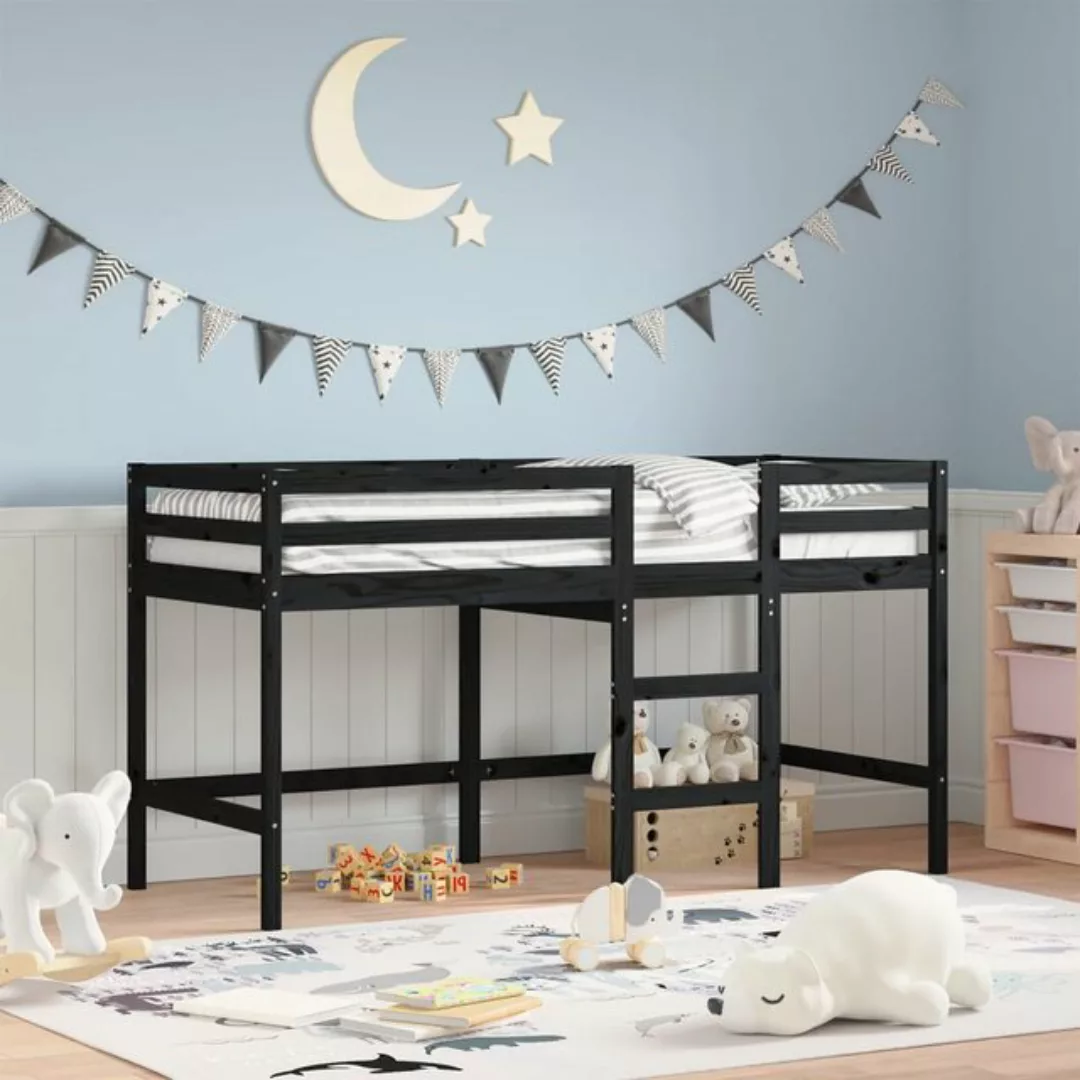 vidaXL Etagenbett Kinderhochbett mit Leiter Schwarz 90x200 cm Massivholz Ki günstig online kaufen