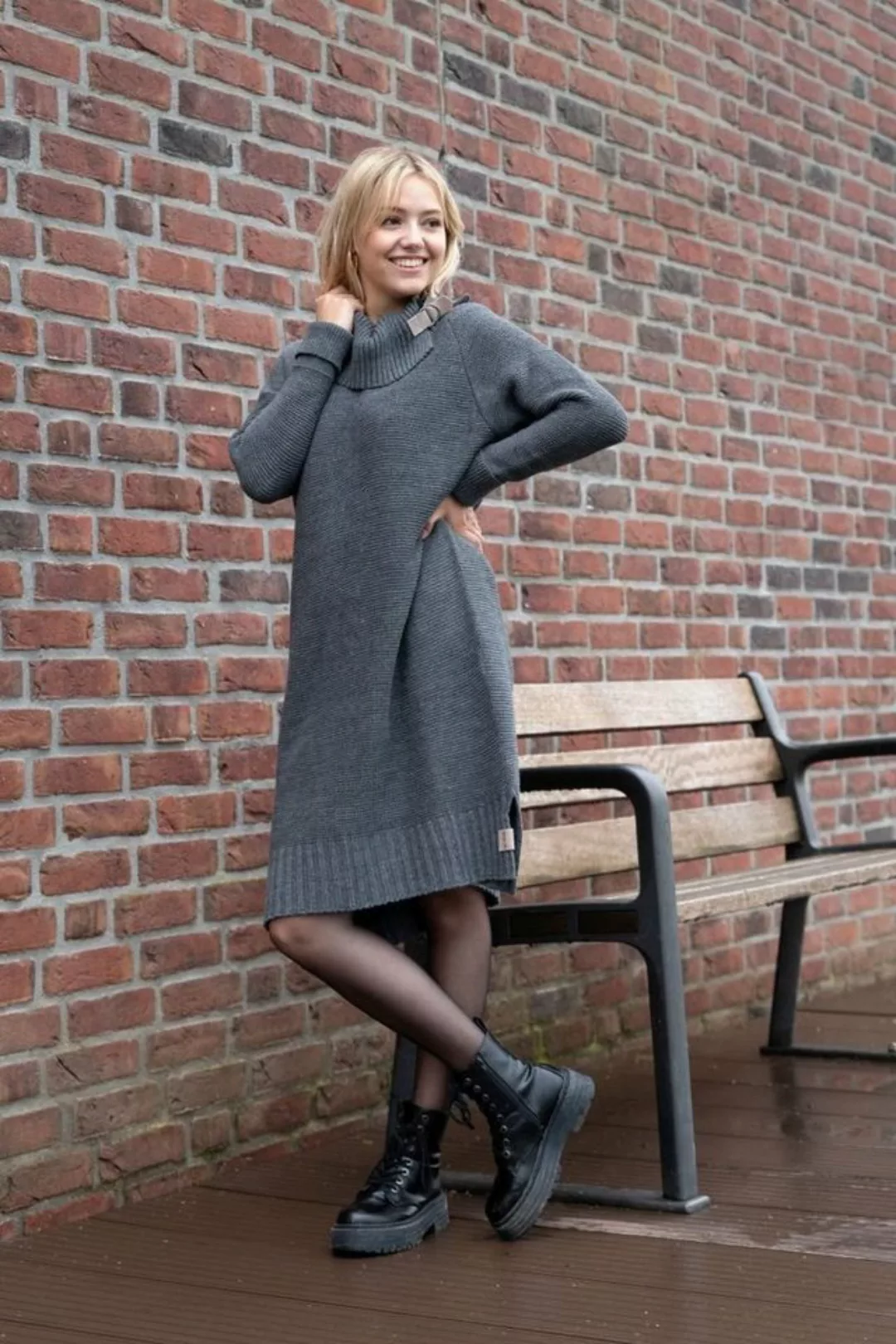 Knit Factory Strickkleid Jamie Kleider 36/38 Glatt Stonegreen Kleid Strickk günstig online kaufen