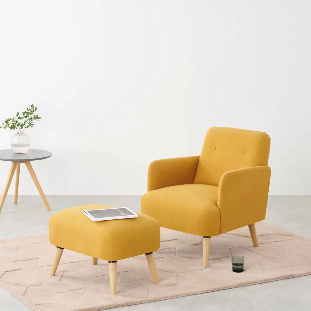Elvi Sessel mit Hocker, Buttergelb - MADE.com günstig online kaufen