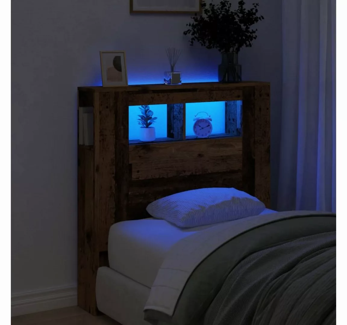 vidaXL Bett, LED-Kopfteil Artisan-Eiche 100x18,5x103,5 cm Holzwerkstoff günstig online kaufen