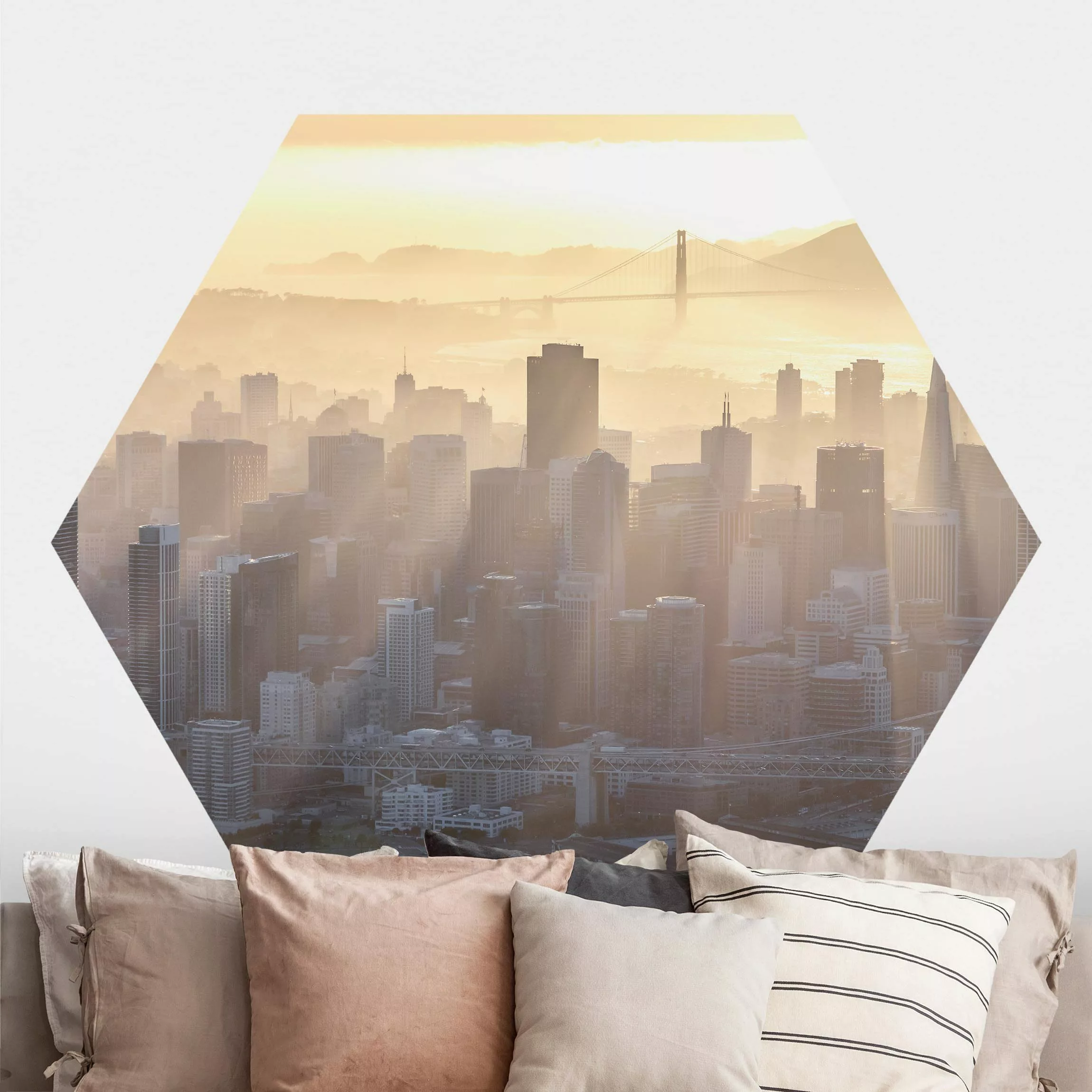 Hexagon Fototapete selbstklebend San Francisco im Morgengrauen günstig online kaufen