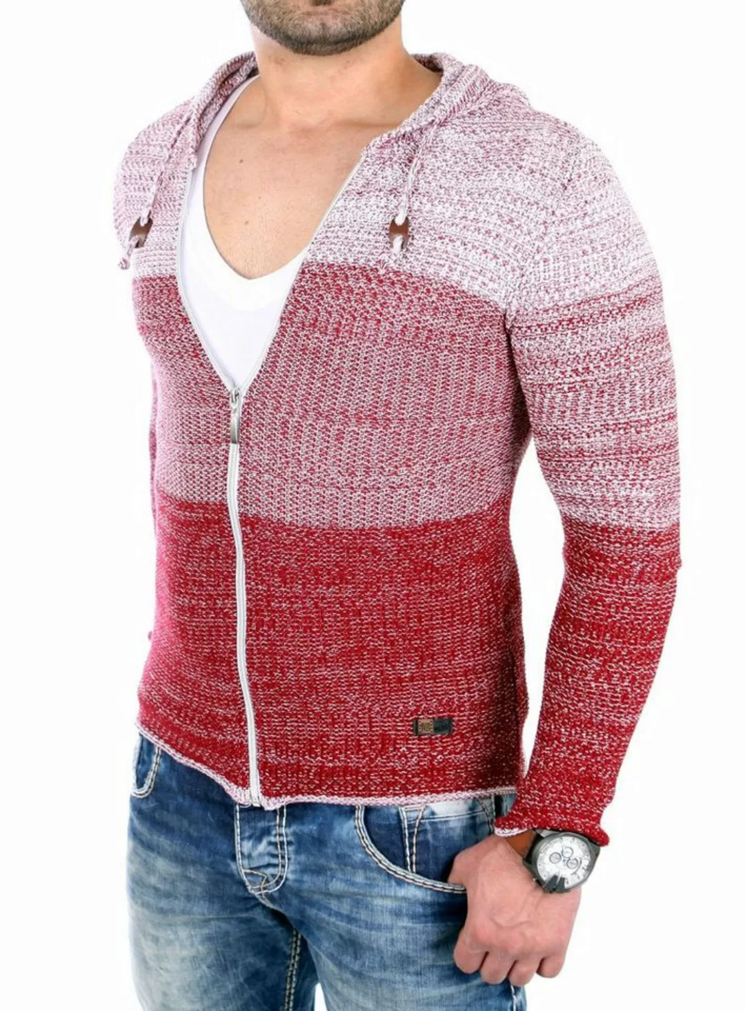 Reslad Strickjacke Reslad Strickjacke Herren Colorblock Kapuzen Cardigan Ja günstig online kaufen