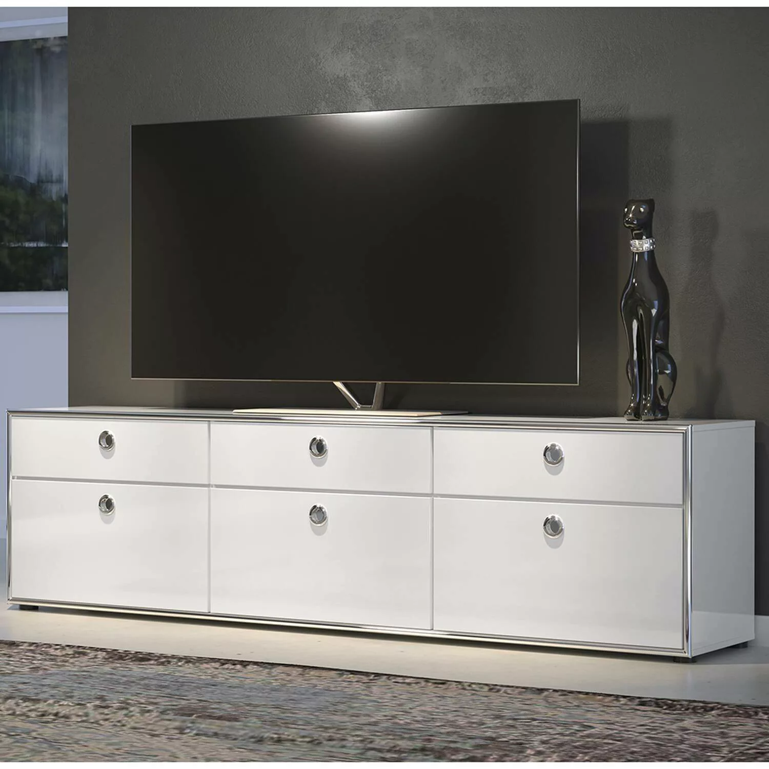 Wohnzimmer TV Lowboard in Weiß Hochglanz lackiert INVERNESS-19, B/H/T ca. 2 günstig online kaufen