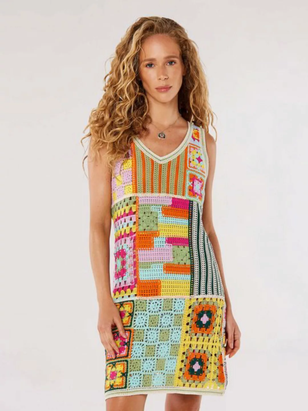 Apricot Minikleid Patchwork Crochet Shift Dress, gehäkelt günstig online kaufen