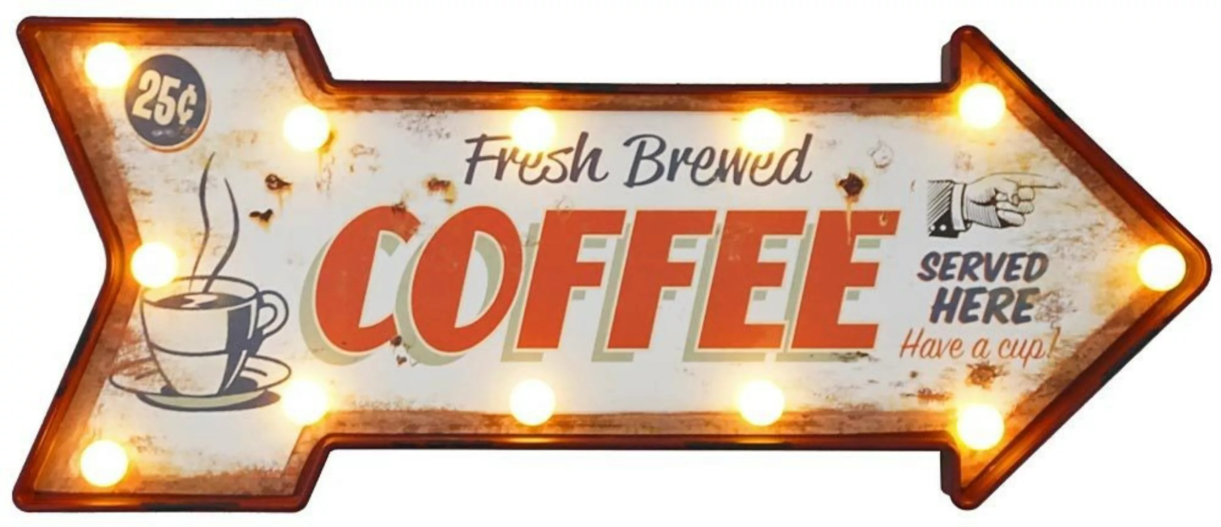 Wandleuchte Fresh Brewed COFFEE mit LED Beleuchtung Wegweiser Vintage Leuch günstig online kaufen