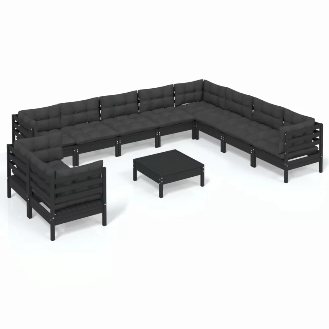 11-tlg. Garten-lounge-set Mit Kissen Schwarz Massivholz Kiefer günstig online kaufen