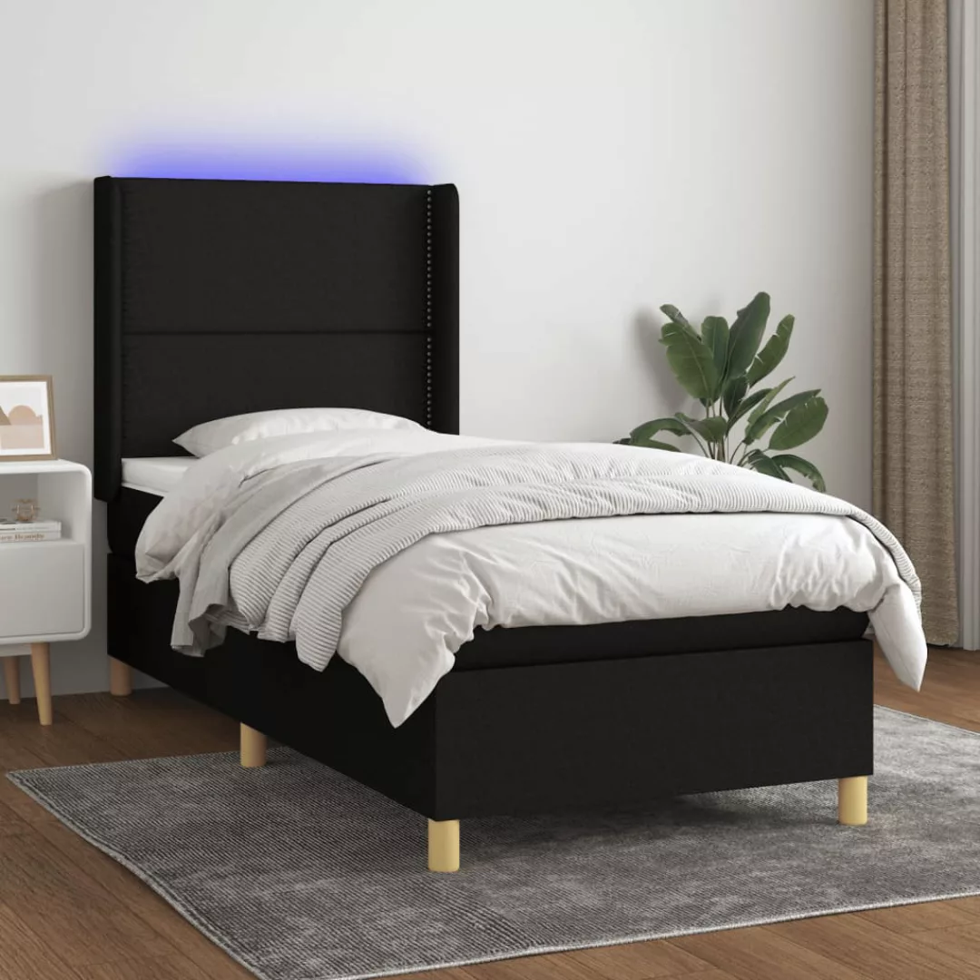 Vidaxl Boxspringbett Mit Matratze & Led Schwarz 90x200 Cm Stoff günstig online kaufen