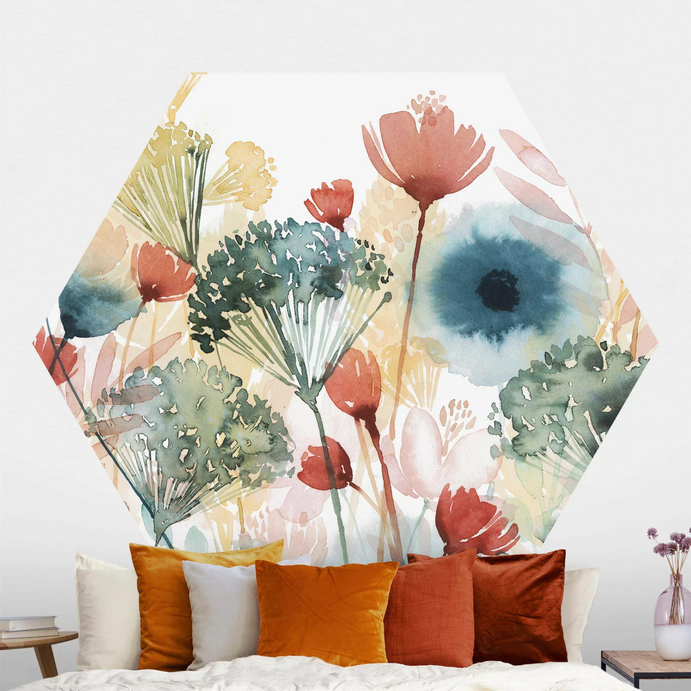 Hexagon Fototapete selbstklebend Wildblumen im Sommer I günstig online kaufen