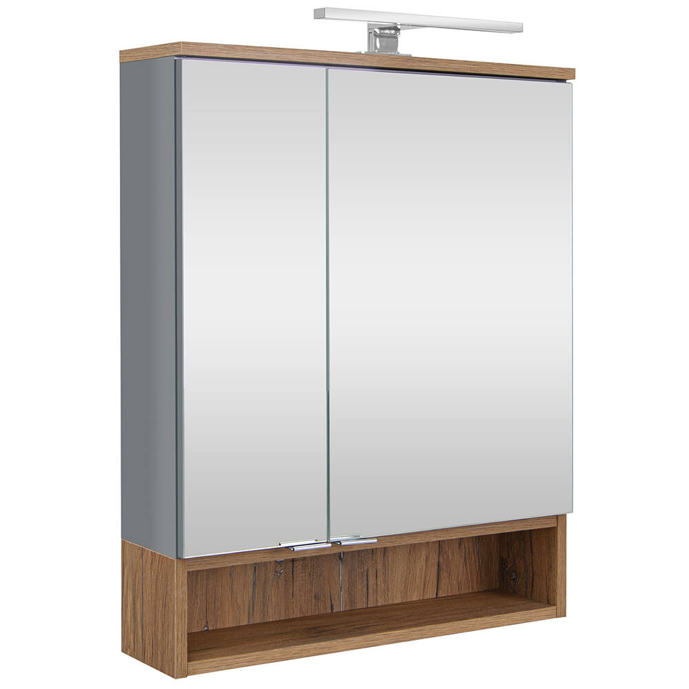Spiegelschrank 60 cm Hochglanz grau mit Eiche NERVI-147 günstig online kaufen