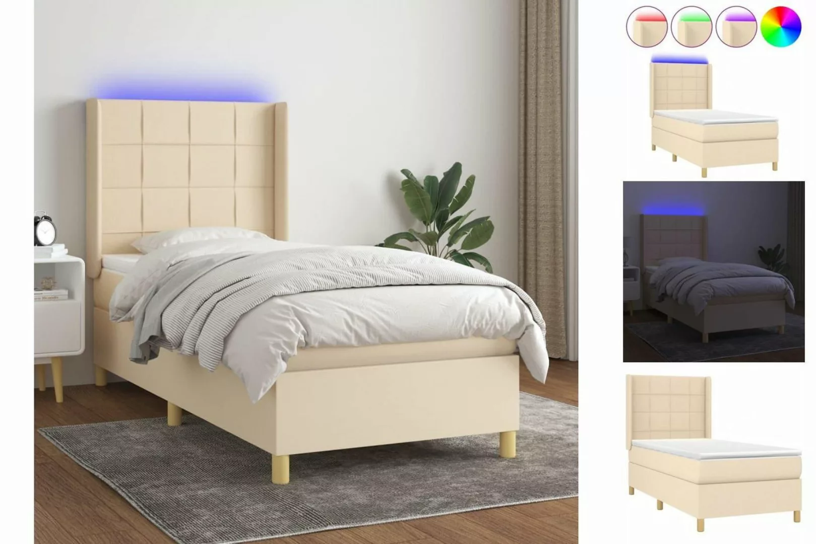 vidaXL Bett Boxspringbett mit Matratze & LED Creme 80x200 cm Stoff günstig online kaufen