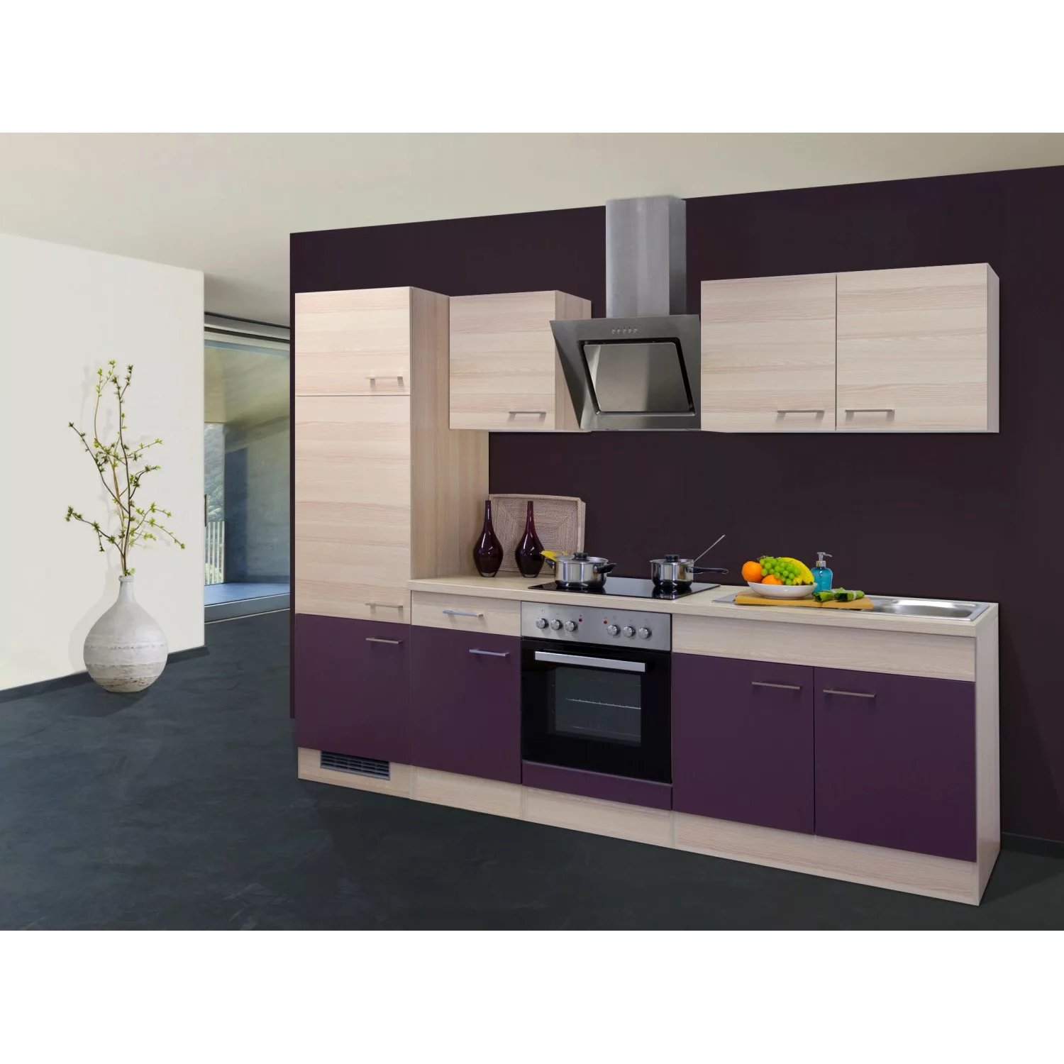 Flex-Well Exclusiv Küchenzeile Focus 270 cm Akazie-Aubergine günstig online kaufen