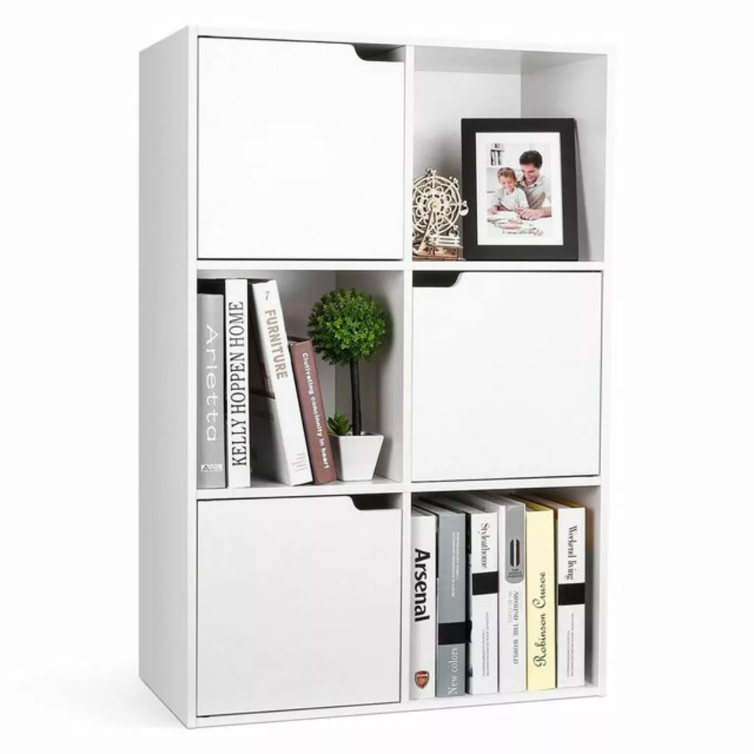 Homfa Bücherregal mit 3 Türen, Standregal, Regal Weiß aus Holz 60x29x90 cm günstig online kaufen