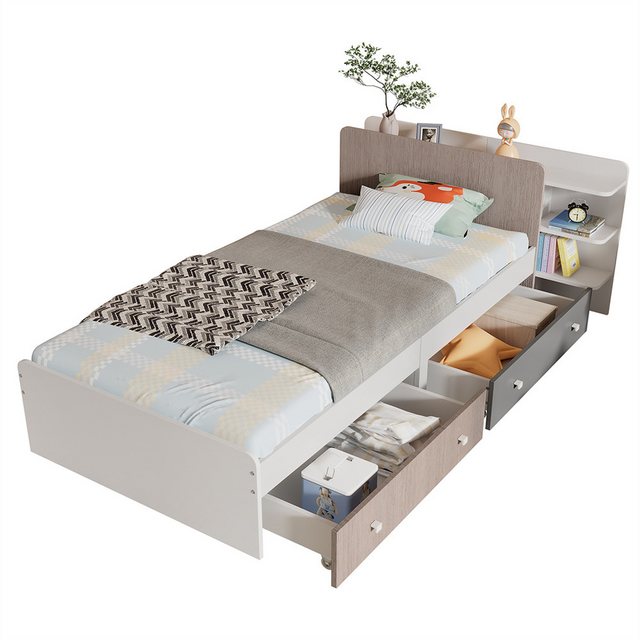 XDeer Jugendbett Einzelbett, Paneelbett, Jugendbett mit Regale und Schublad günstig online kaufen