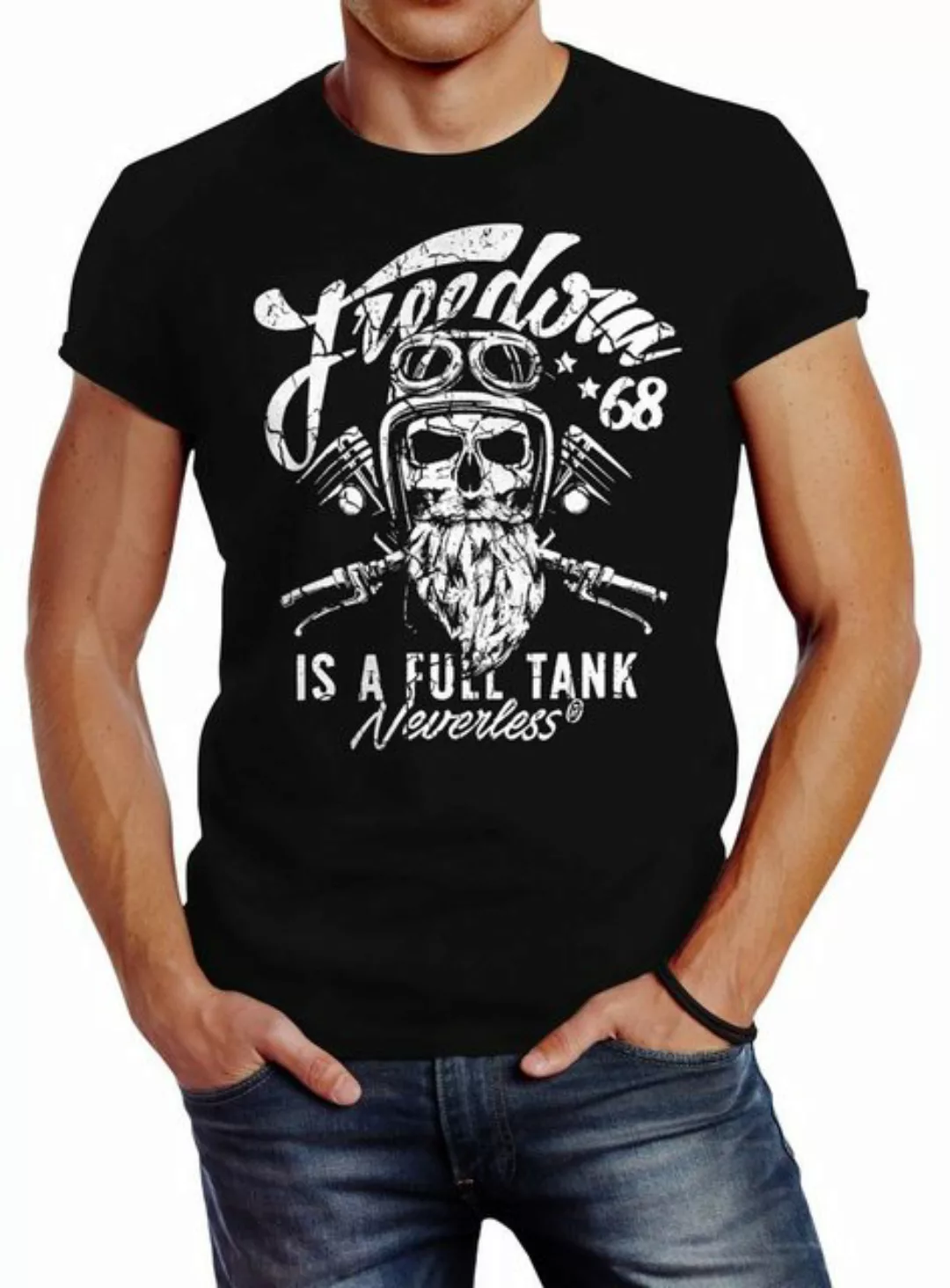 Neverless Print-Shirt Herren T-Shirt Biker Motorrad Motiv Freedom is a full günstig online kaufen