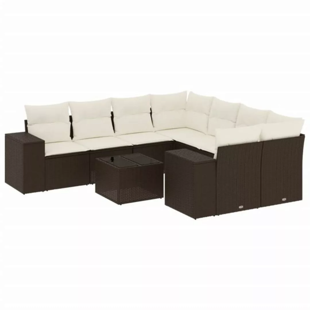 vidaXL Sofaelement 9-tlg. Garten-Sofagarnitur mit Kissen Braun Poly Rattan günstig online kaufen